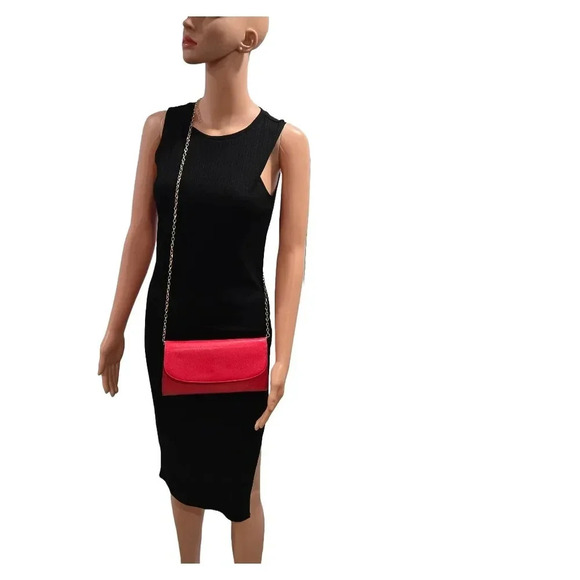 Red Clutch Purse with Gold Chain Strap - Picture 10 of 13